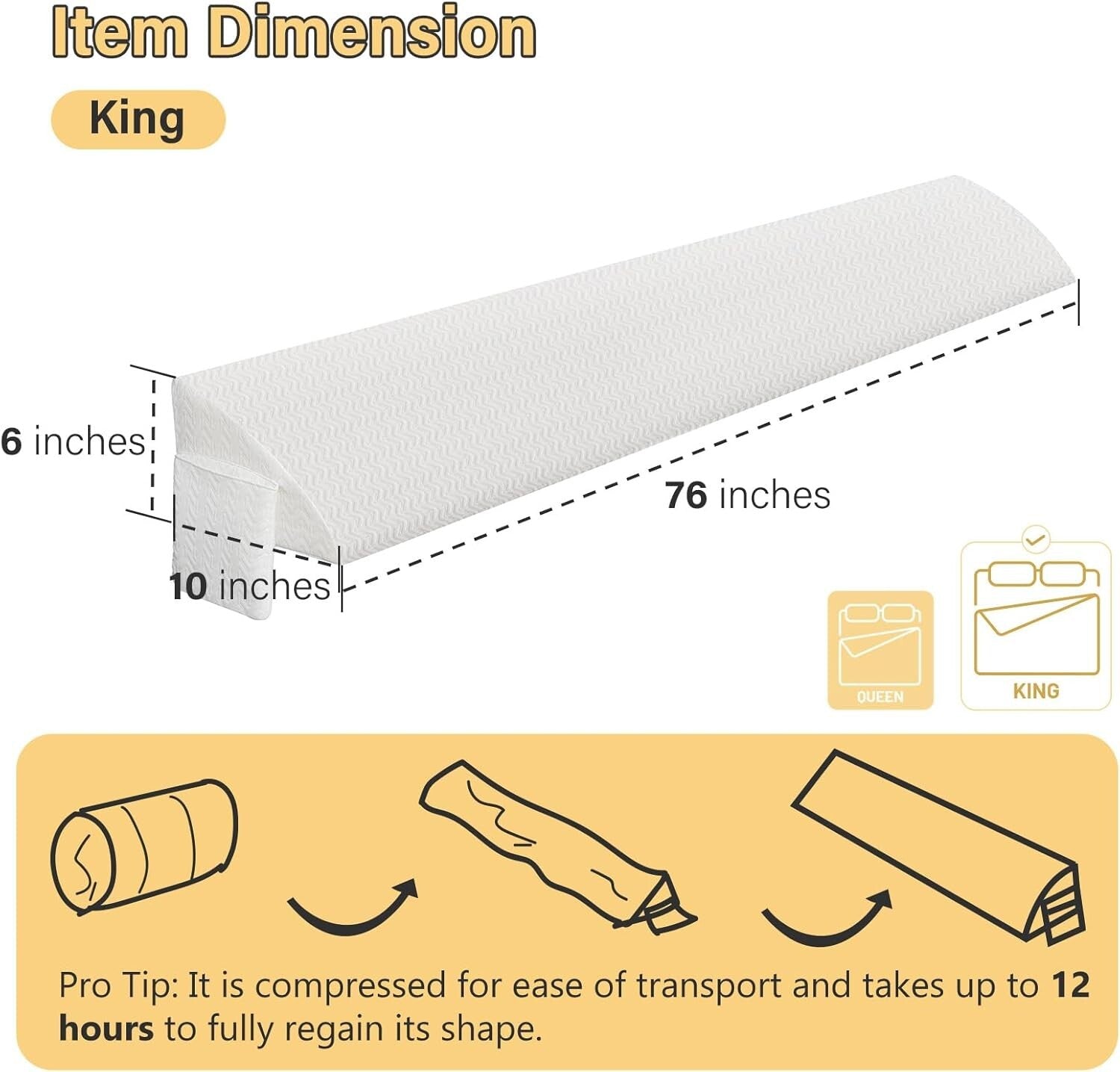 King Bed Wedge Pillow - Gap Filler with Storage Pockets for Ultimate Comfort