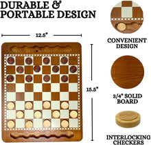 Load image into Gallery viewer, Classic Portable Checkers Set with 24 Wooden Pieces - Family-Friendly Gaming