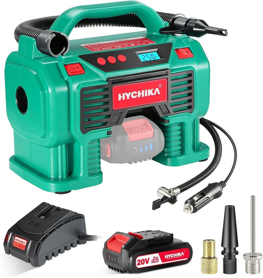 HYCHIKA 20V Air Compressor: 2-Ways Power, 160 PSI & Fast Charging Capability