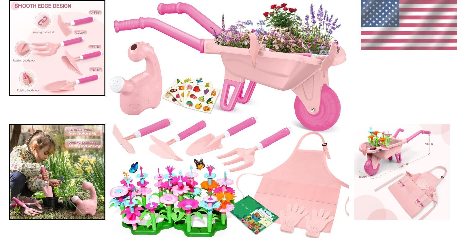 Colorful Kids Gardening Toys - 16-Piece Set with Wheelbarrow & Learning Tools