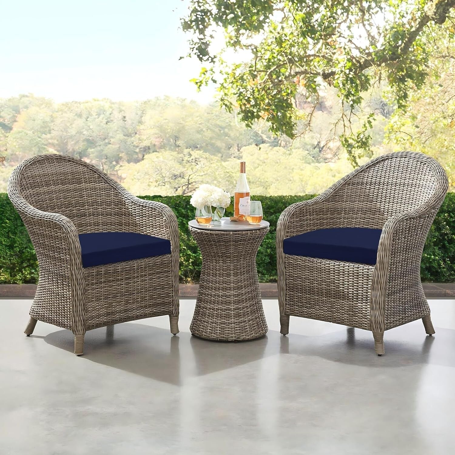 Set of 4 Water-Resistant Navy Outdoor Chair Cushions with Memory Foam Support