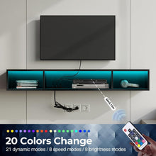 Load image into Gallery viewer, Glossy Black TV Stand with 3 Shelves &amp; LED Lights for Modern Living Spaces