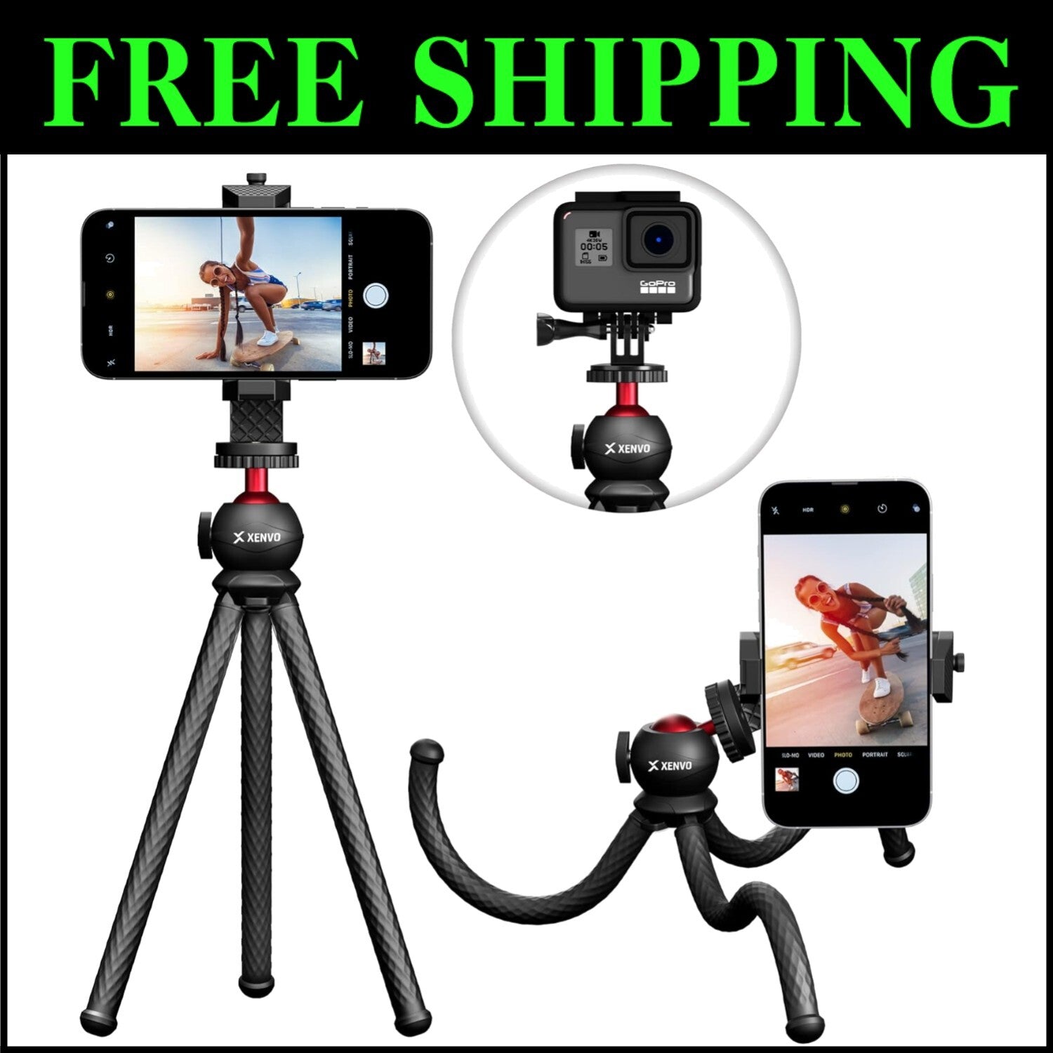 Heavy Duty Flexible Smartphone Tripod - Compatible with iPhone & GoPro