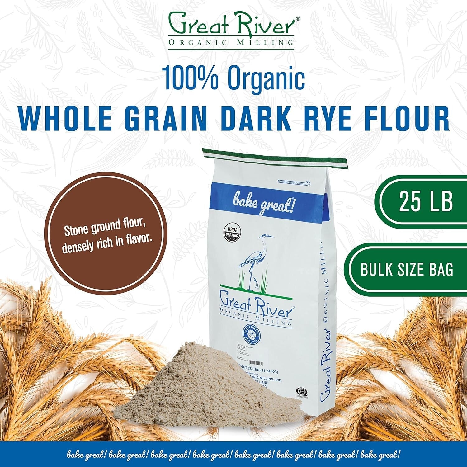 Organic Dark Rye Flour | Whole Grain, Non-GMO, Stone Ground - 25 lb Bulk Pack