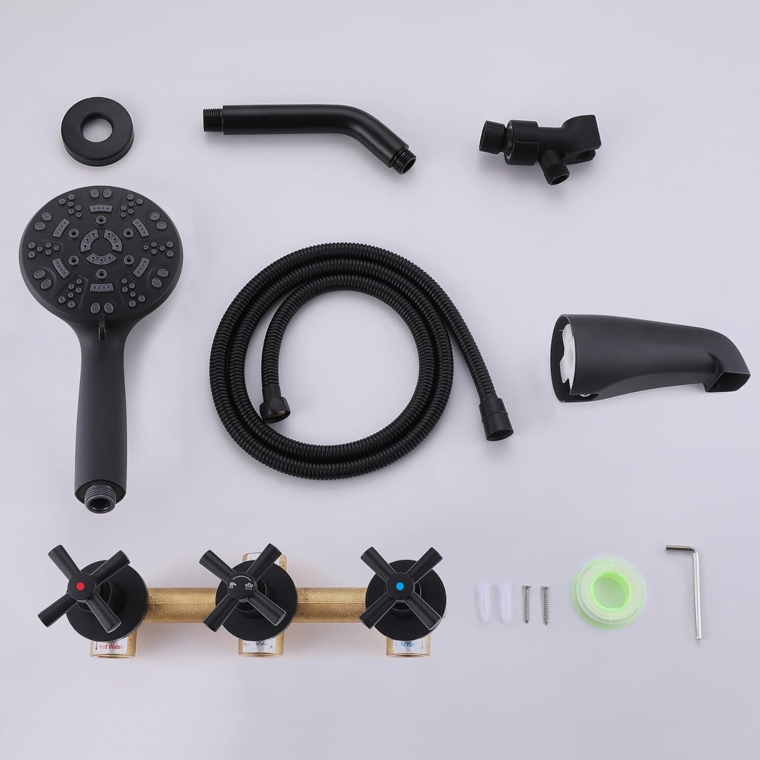 All-in-One Shower Tub Kit: 3 Handles, 8 Settings & Elegant Matte Black Finish
