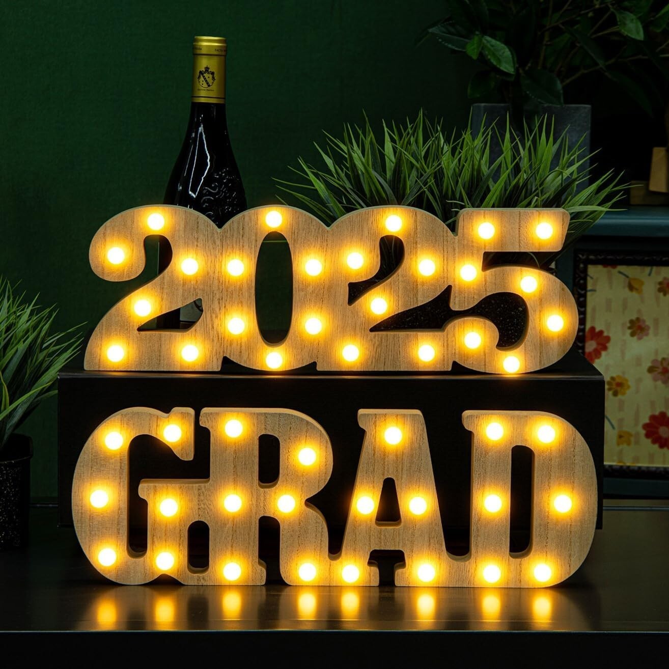 Sturdy Wooden 'Grad 2025' Marquee Lights for Graduation Party Centerpieces