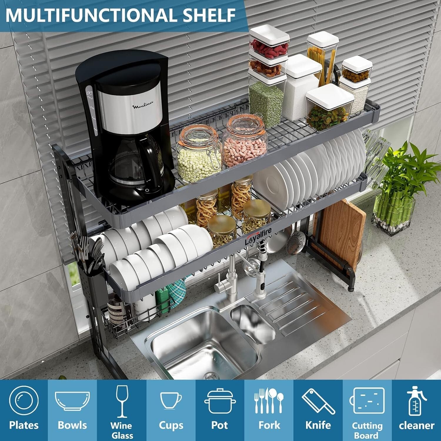 3-Tier Adjustable Over Sink Dish Drying Rack - Stainless Steel Storage Solution