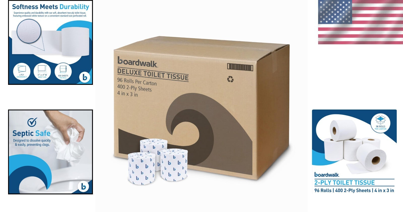 B6144 Eco-Friendly 2-Ply Septic Safe Toilet Tissue - 38400 Sheets in White