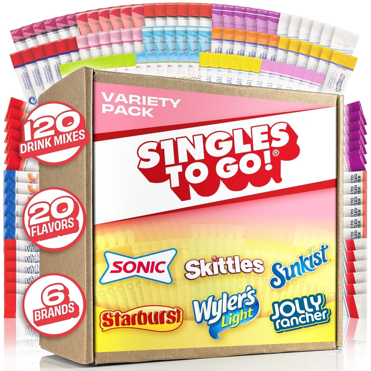 120 Count Drink Mix Pack - Sugar-Free Water Flavorings by Skittles, Sonic & More