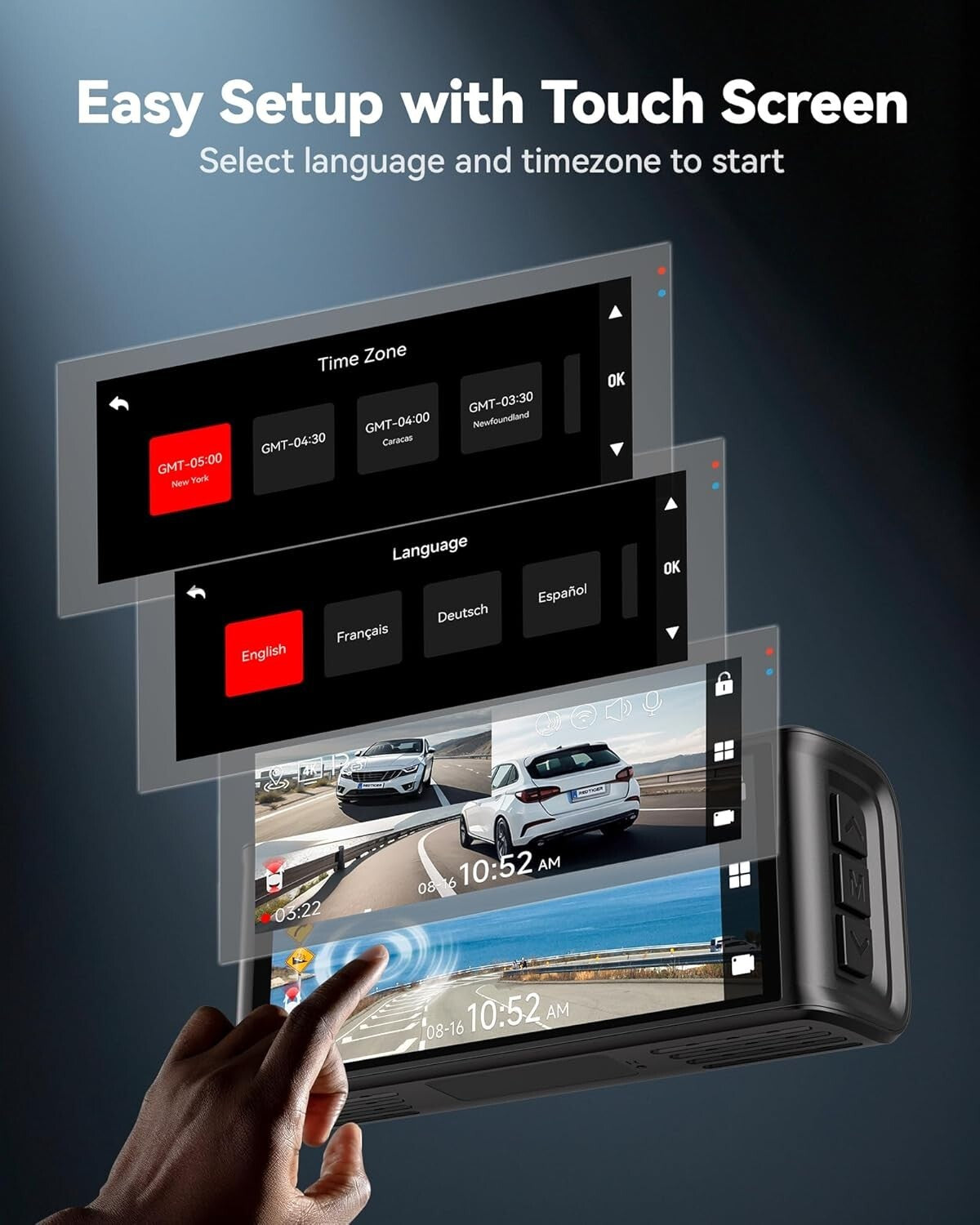 4K Dash Cam Front & Rear with GPS, Touch Screen & Voice Control - 128GB Included