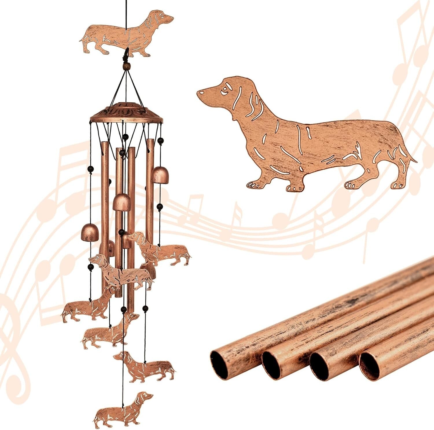 Weather-Resistant Dachshund Dog Wind Chimes - Adjustable Decor for Outdoors