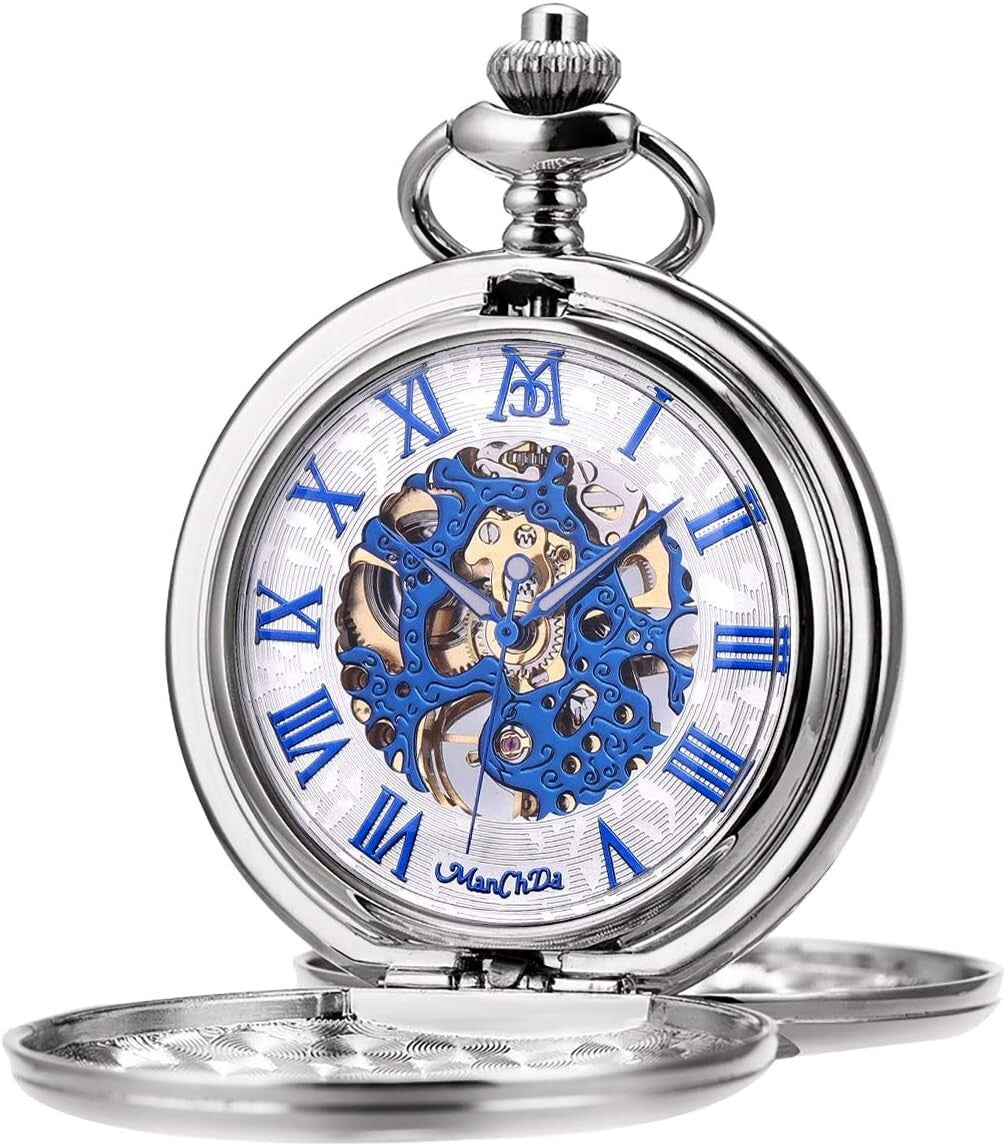 Stylish 47mm Skeleton Pocket Watch with Engraving - Perfect Gift for Men & Women