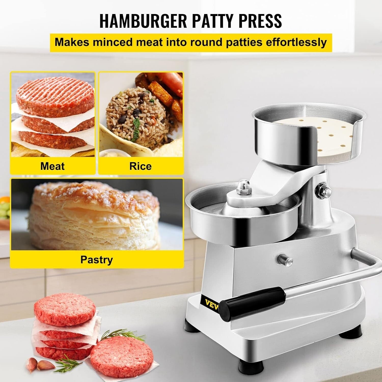 Effortless 4-Inch Patty Maker - Stainless Steel Burger Press with Patty Papers