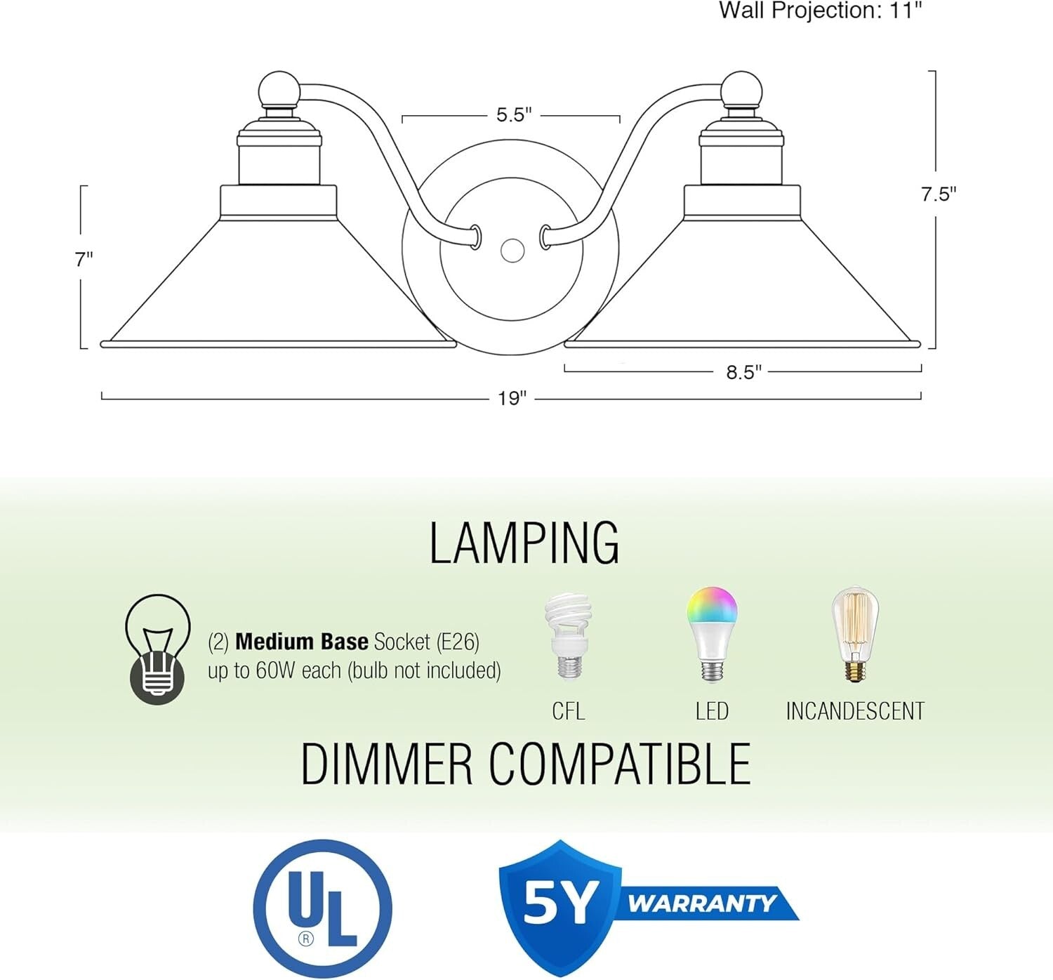 Chic 19-Inch Industrial 2-Light Vanity Light - Rustic Ceiling Lamp Home Decor