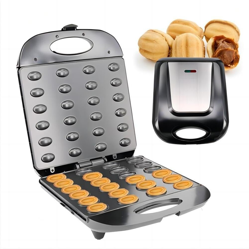 24-Hole Walnut Cookie Maker & Electric Waffle Machine - Compact Baking Solution