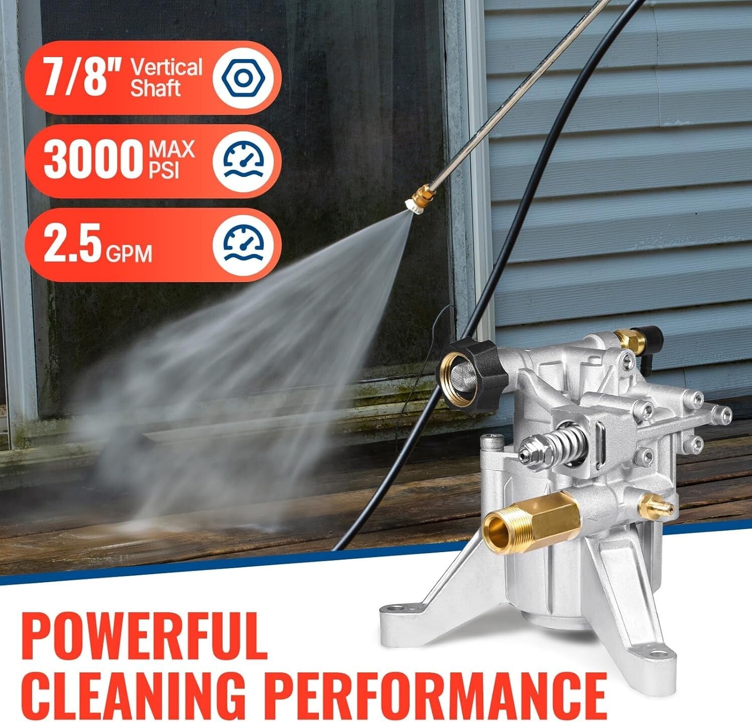 Efficient 3000 PSI Vertical Pressure Washer Pump with Maintenance-Free Design