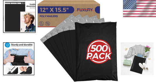 500 Bulk Poly Mailers 12x15.5'' - Strong Self-Sealing Shipping Bags for Business