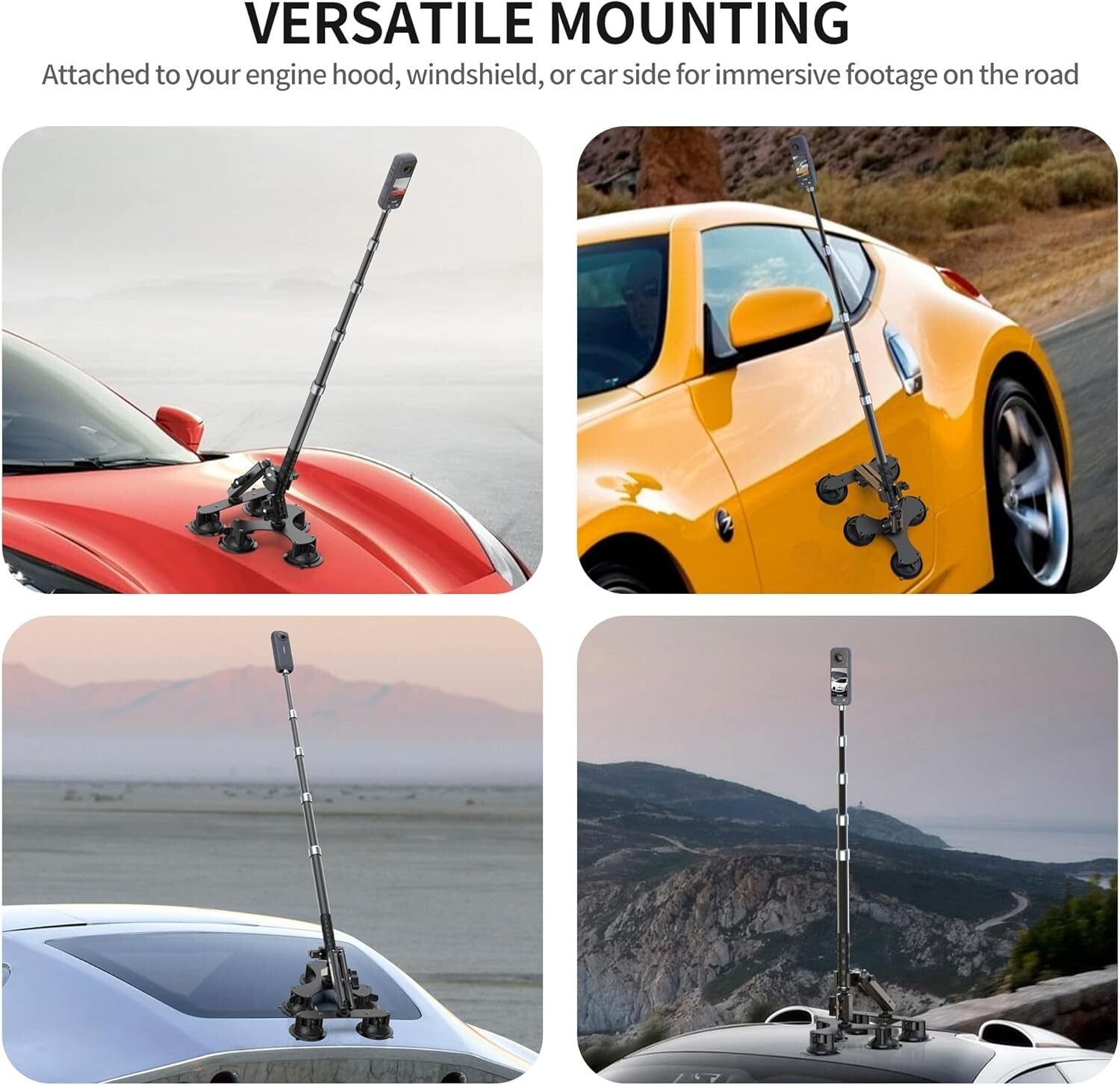 Complete Suction Car Mount Kit for Insta360 & GoPro - Ideal for Vlog Adventures