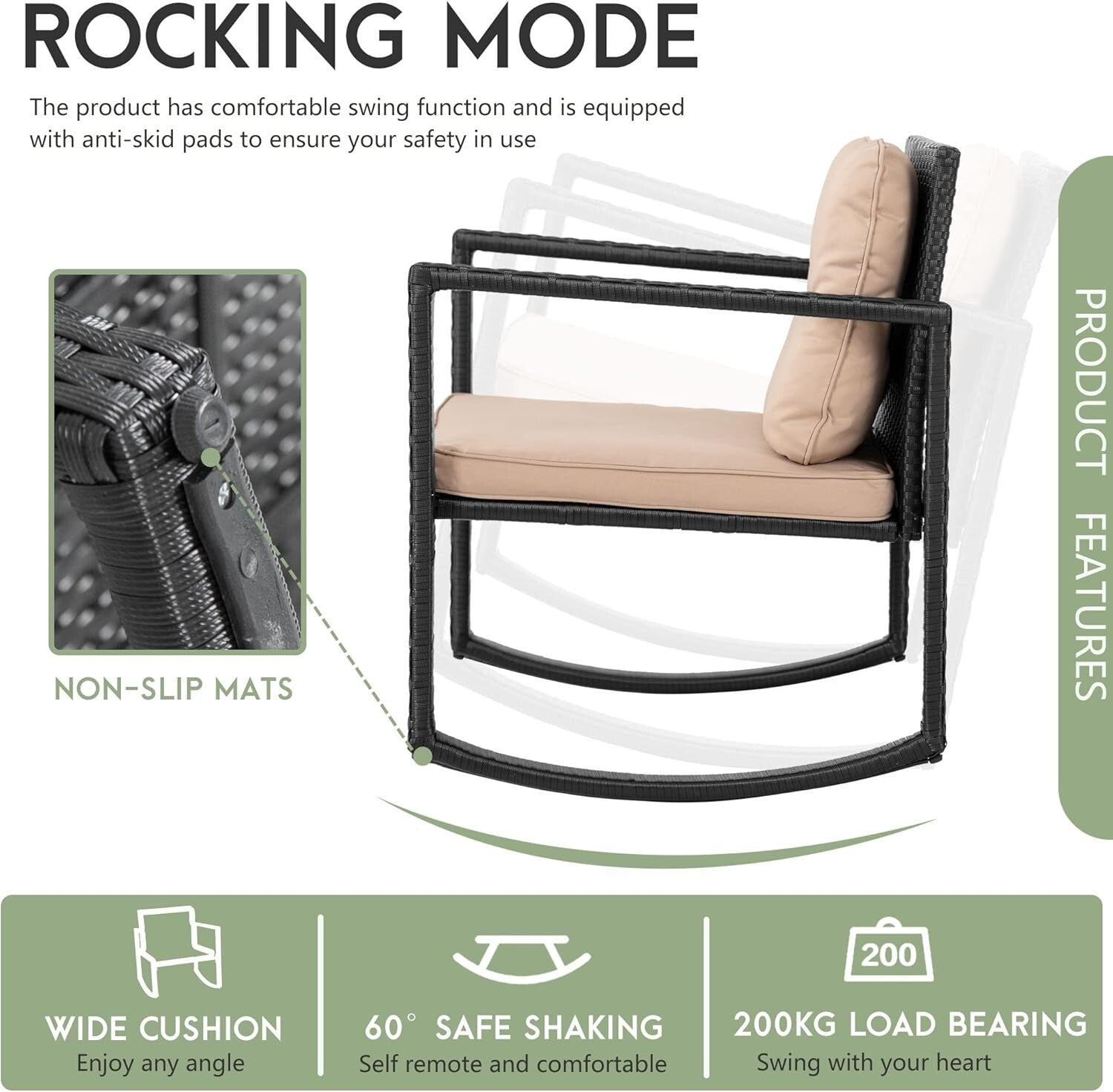 All-Weather 3 Piece Rattan Conversation Set - Black Bistro Chairs & Table