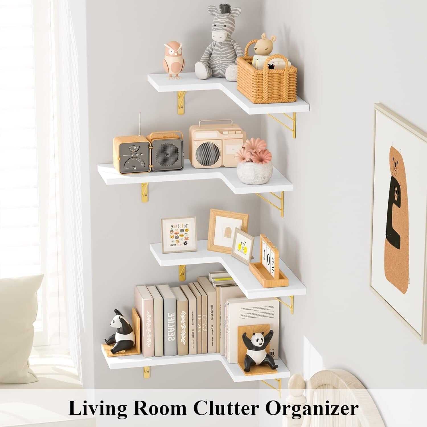 Elegant 4-Tier Wall Mounted Shelves – Rustic Wood for Any Room - 40 lbs Capacity