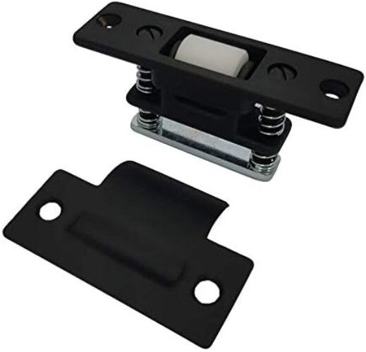 Matte Black Solid Brass Roller Catch, Adjustable for Quiet Door Closure - 4 Pack