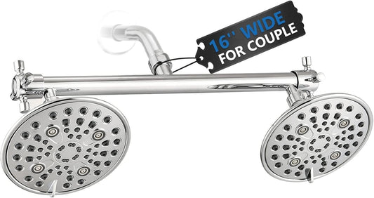Polished Stainless Steel Dual Shower Head for Couples - 6 Adjustable Functions