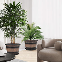 Load image into Gallery viewer, Elegant 14" Round Resin Flower Pots - 5-Gallon Whiskey Barrel Planter Design