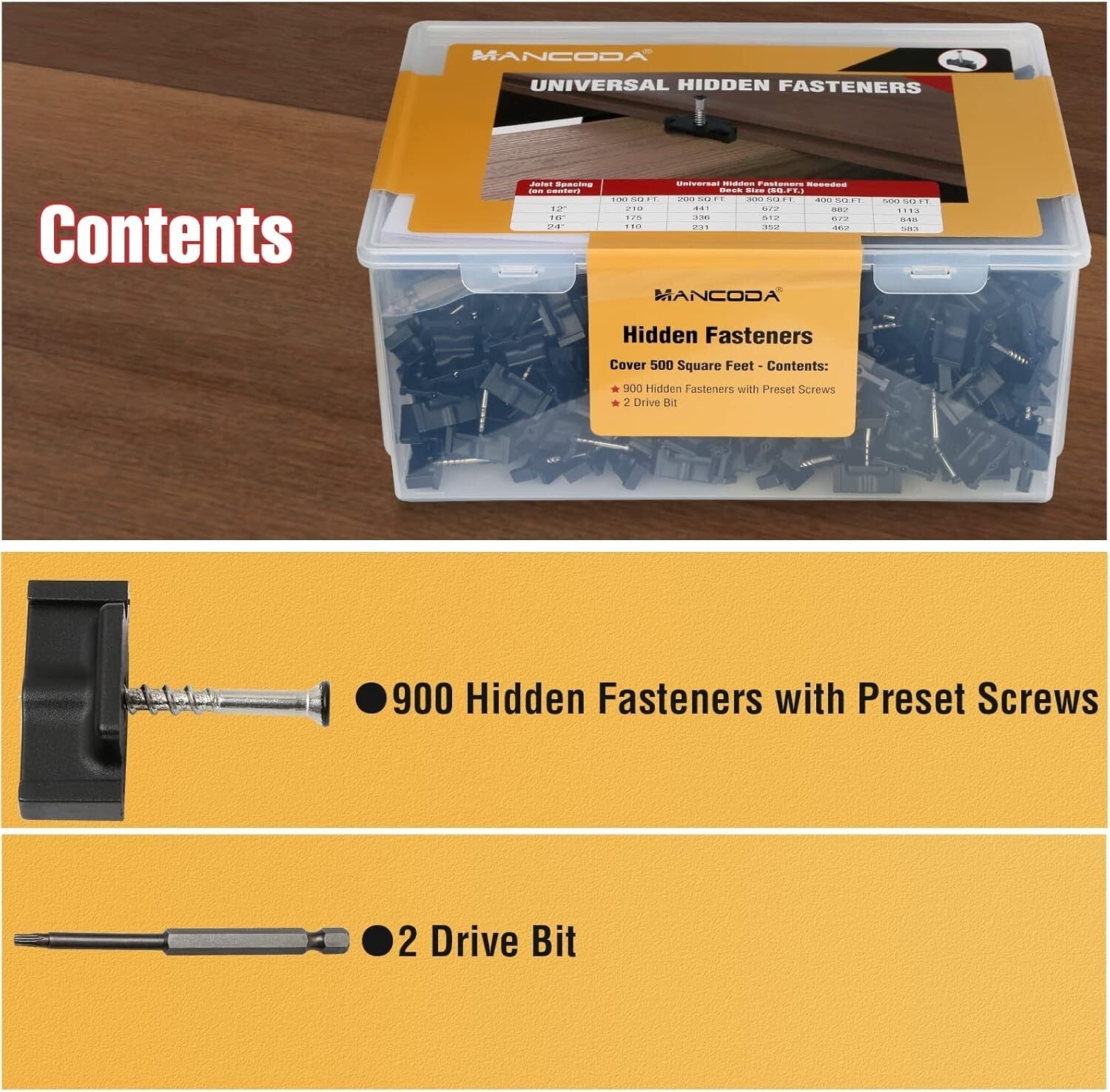 Universal Hidden Deck Fasteners - 900 Clips with Stainless Steel Screws for 5...