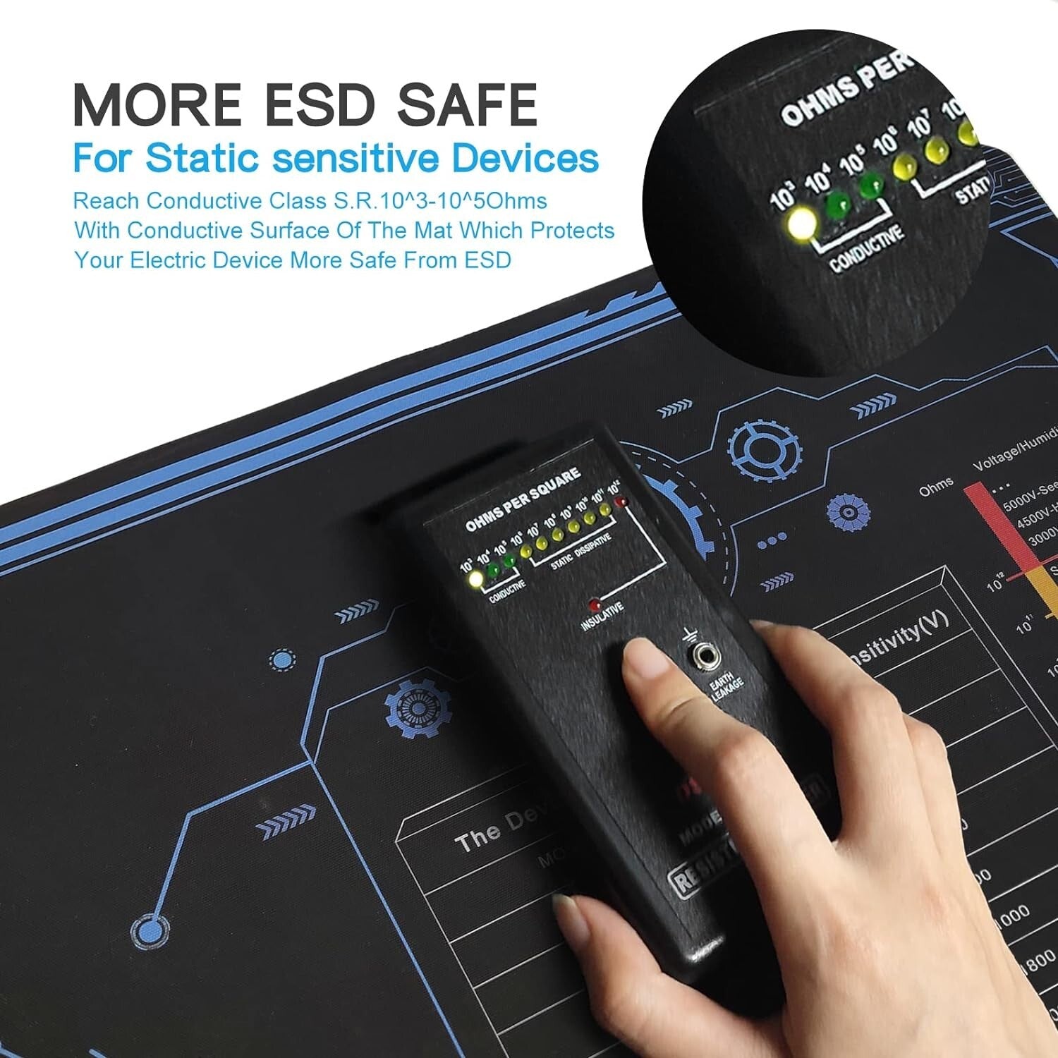 Versatile 24x16 ESD Rubber Mat with Anti-Slip Texture & Grounding Kit