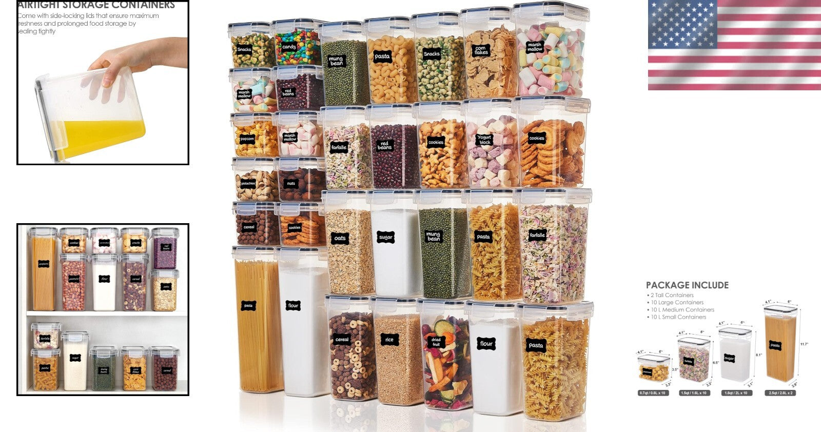 4 Size Combinations 32pcs Airtight Food Storage Containers - Keep Food Fresh