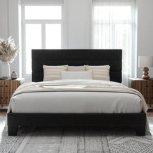 Load image into Gallery viewer, Sturdy King Size Bed Frame with Velvet Upholstered Headboard – Easy Assembly