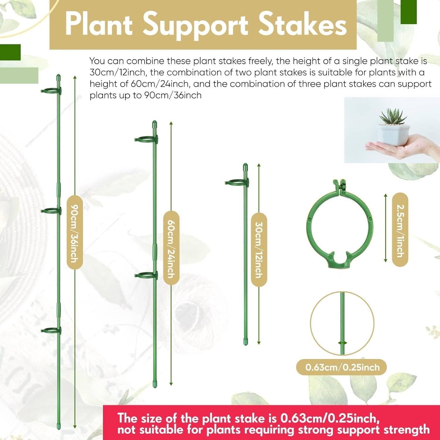 Fiberglass 12-Inch Plant Support Stakes Set - 120 Pcs for All Single-Stem Plants