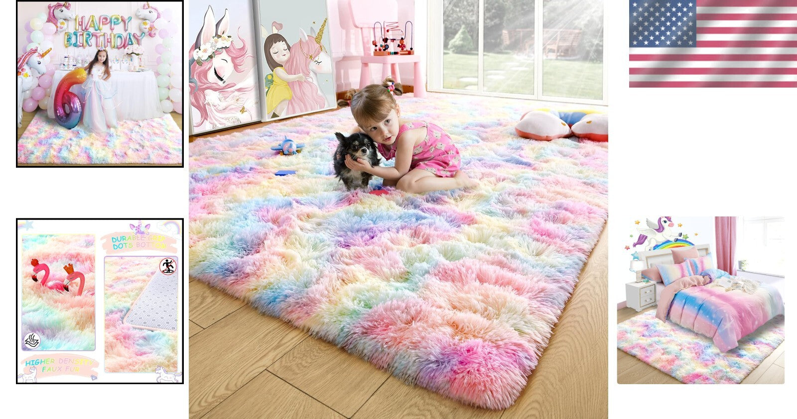 Fluffy Rainbow Area Rug 5x8 Feet - Perfect for Kids' Playroom & Nursery Decor