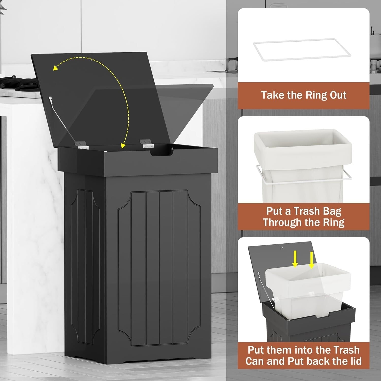 Eco-Friendly 13-Gallon Wooden Dog-Proof Trash Can for Modern Kitchens