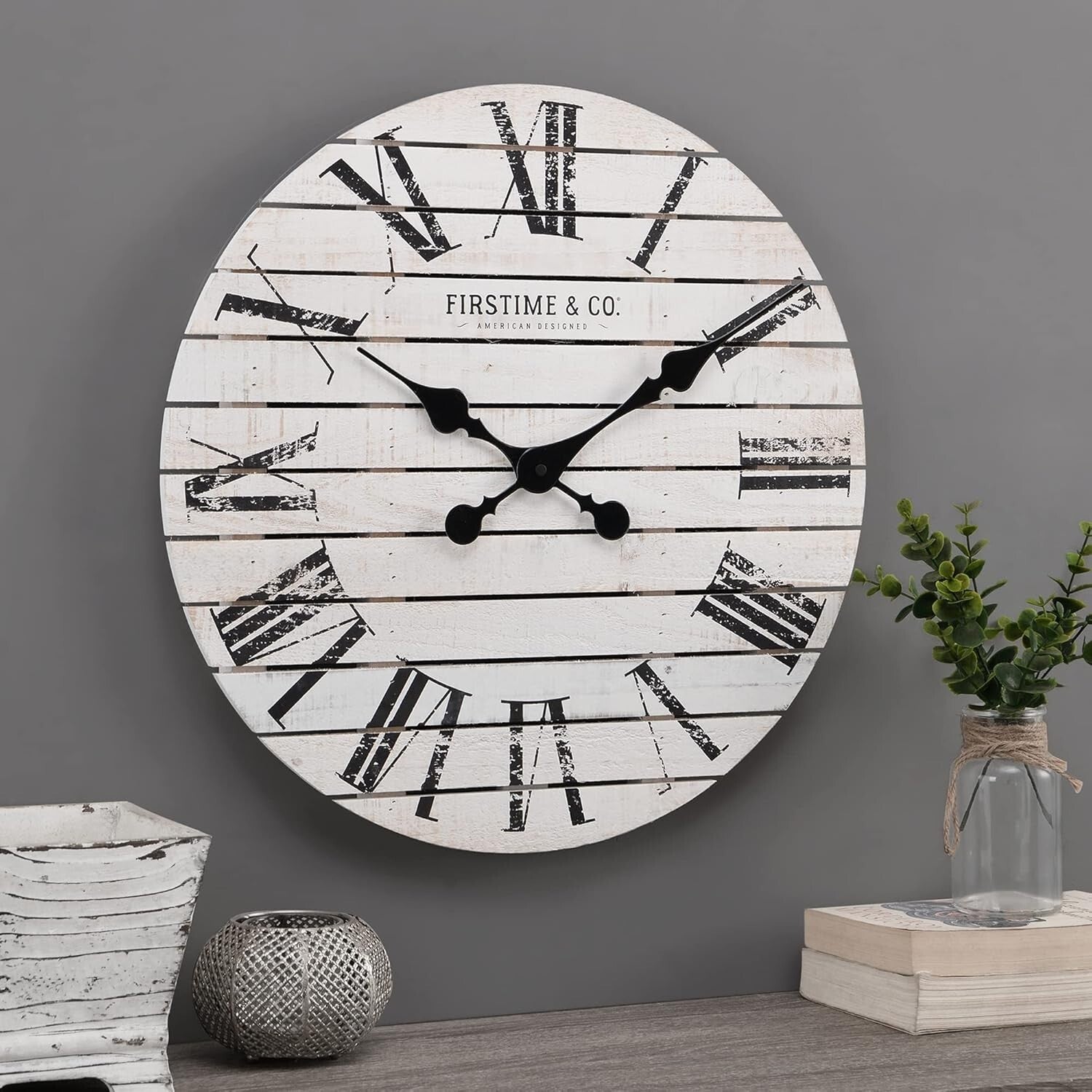 Rustic 18'' Farmhouse Wall Clock - Large White Wood Decor for Living Space