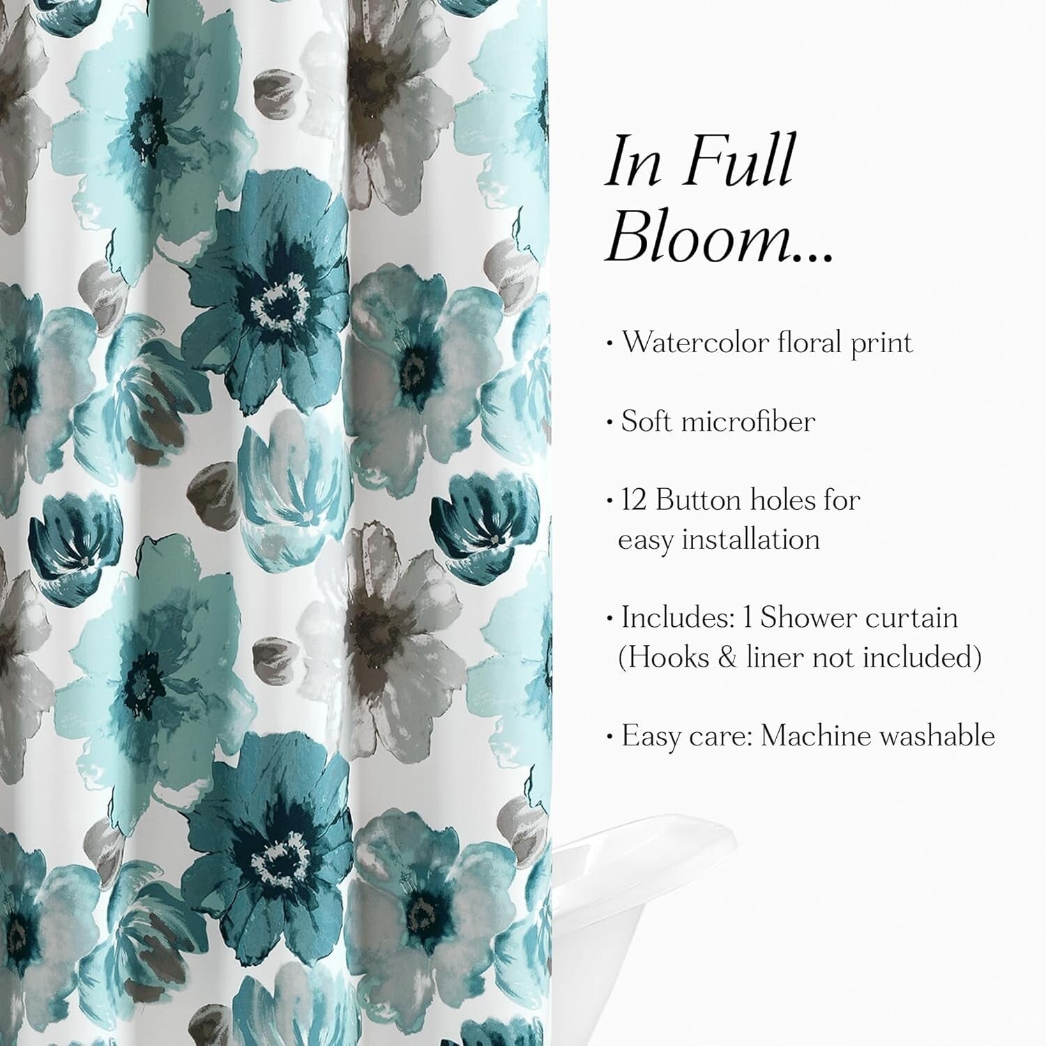 Stylish 100% Polyester Floral Shower Curtain, 72" x 72" - Easy Care and Install