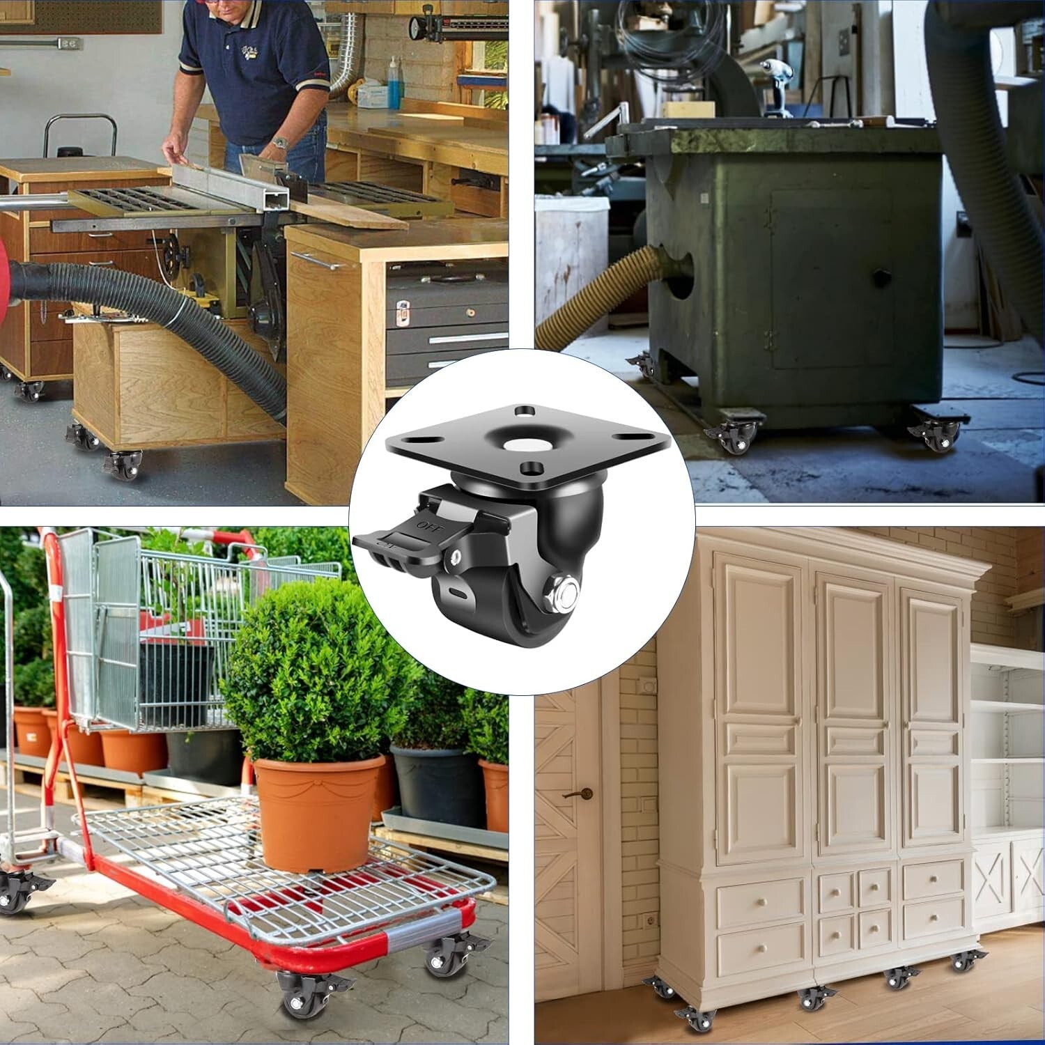 Corrosion-Resistant 2-Inch Caster Wheel Set with 360° Swivel & Brake - 4 Pack