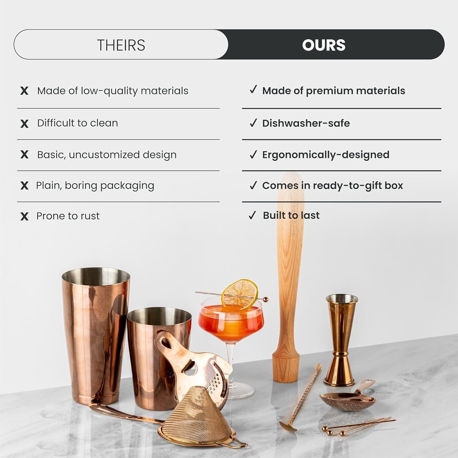 Craft Cocktails Like a Pro - 14-Piece Mixology Set with Antique Copper Finish