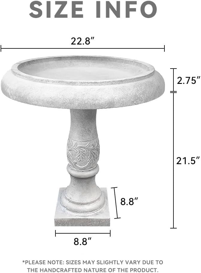 Classic 22.8" Concrete Birdbath with Flower Pattern - Durable Outdoor Beauty