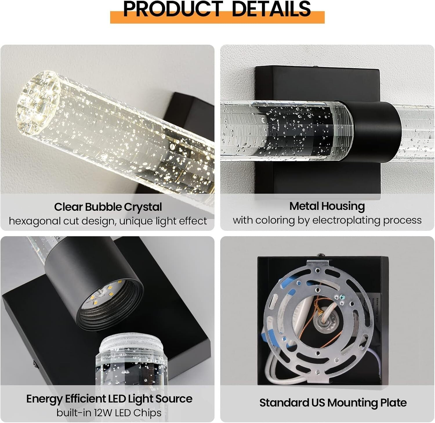 Elegant 18-Inch Dimmable Crystal LED Wall Sconce - 4000K Indoor Light Fixture