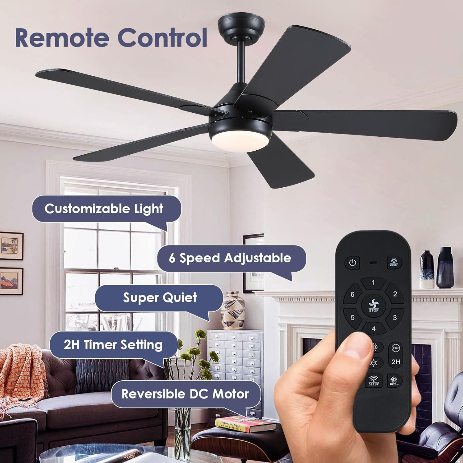 Versatile 52-Inch Ceiling Fan with Reversible Blades & Timer for Indoor/Outdoor