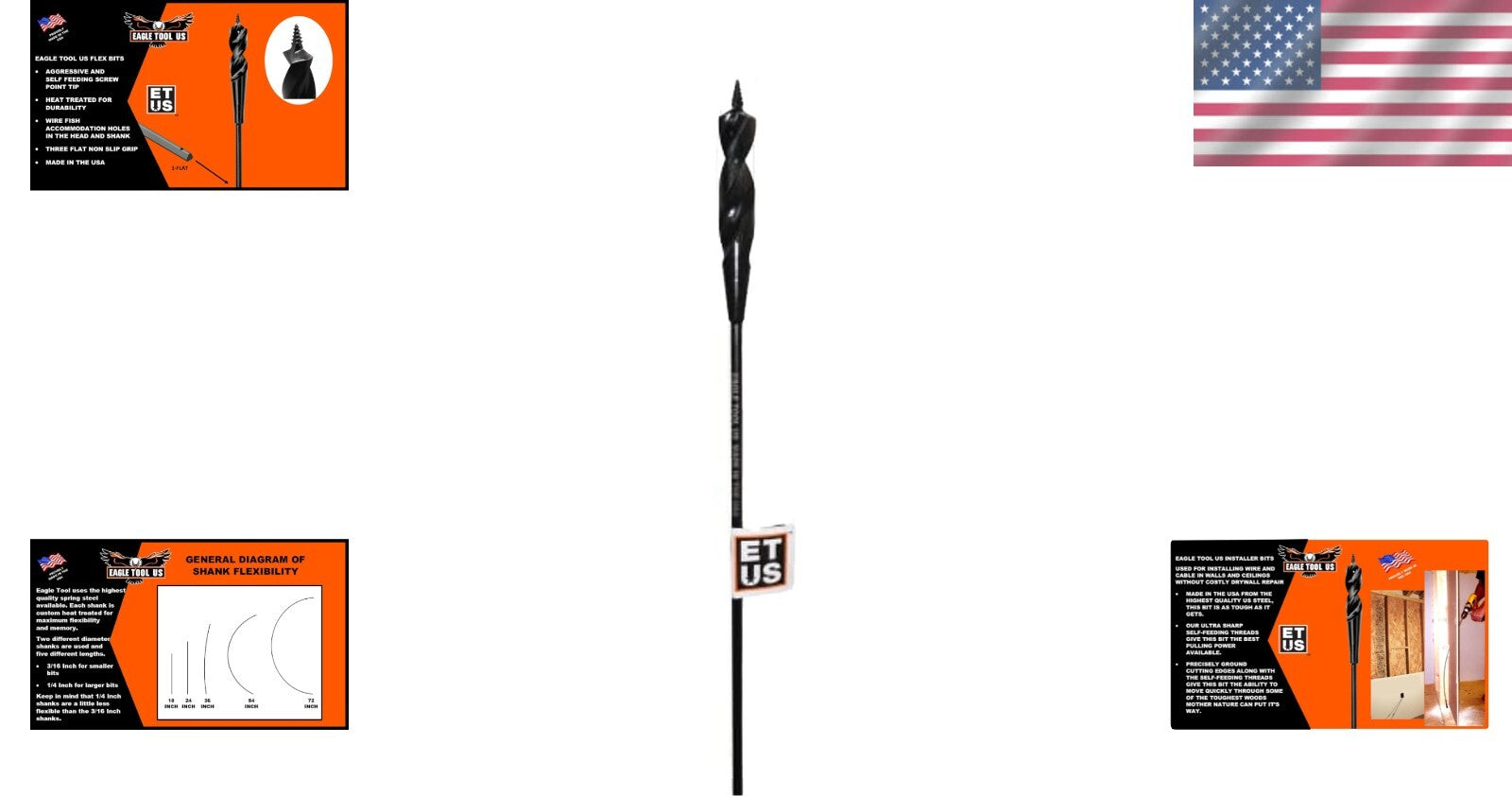 Self-Feeding Screw Point Installer Drill Bit, 1/4-Inch Shank, 54 Inches Long