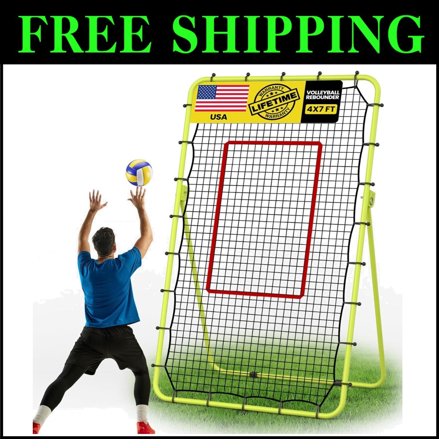 Durable 7x4 FT Sports Rebounder with Steel Frame for Soccer, Volleyball & More