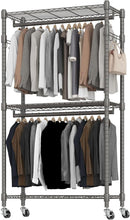 Load image into Gallery viewer, Versatile 3-Tier Metal Clothing Rack on Wheels for Organized Spaces - 80.7" High