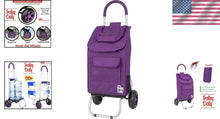Load image into Gallery viewer, Lightweight Purple Foldable Shopping Cart with Oversized Wheels for Groceries