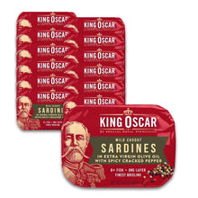Load image into Gallery viewer, Convenient Canned Wild Caught Sardines in Olive Oil &amp; Spicy Pepper – 12 Count