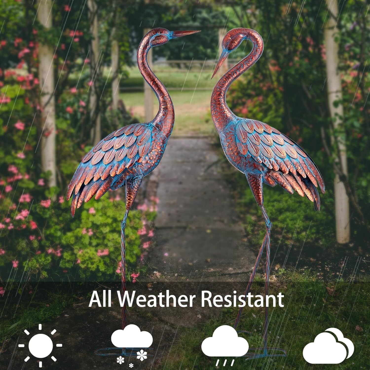 Exquisite Patina Metal Heron Statues for Elegant Outdoor Settings - 47-48 Inches