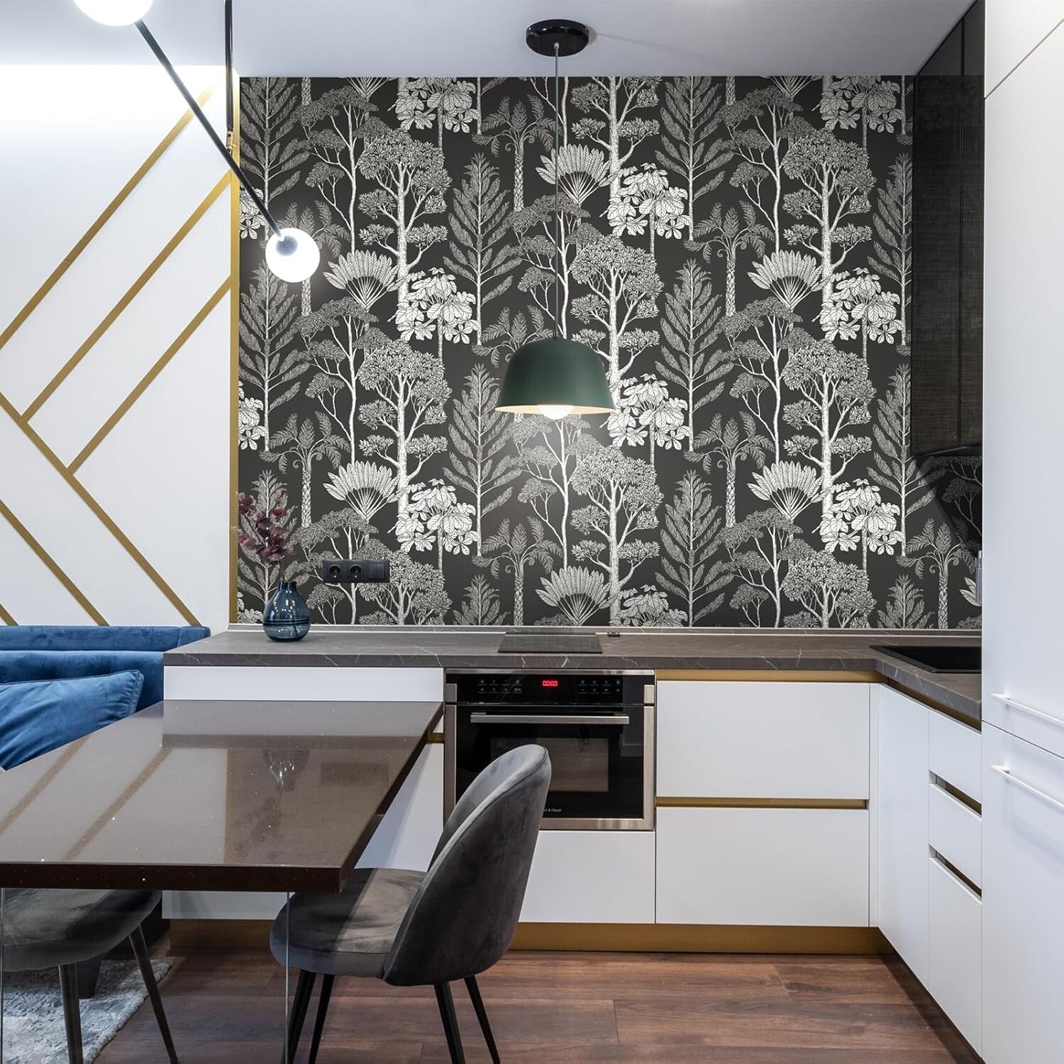 Elegant Black and White Leaf Contact Paper - Forest Theme Upholstery 47.21sqft