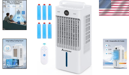 Energy-Efficient 3-in-1 Portable Air Cooler with Remote Control & 2.64-Gal Tank