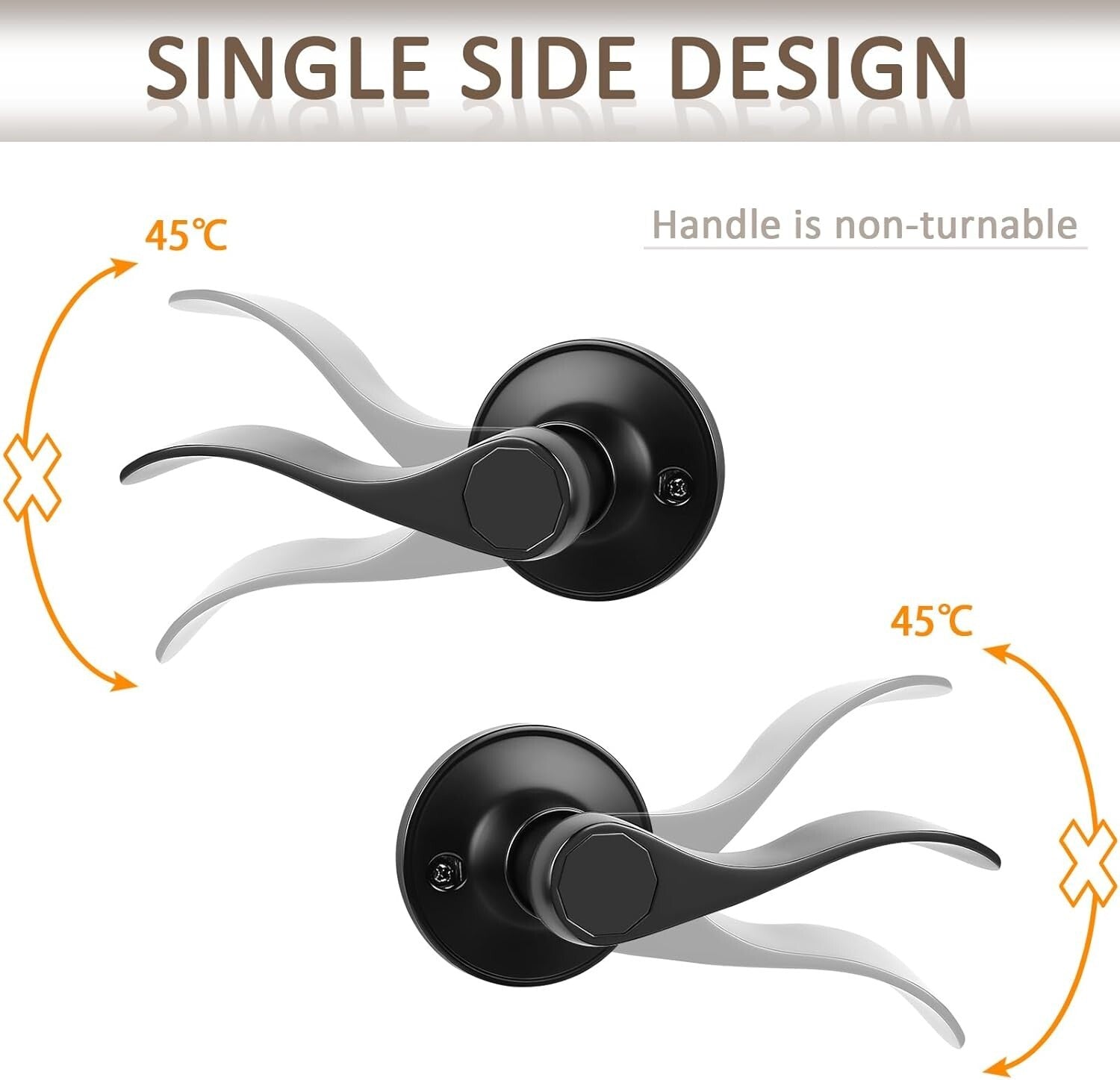 8 Pack Contemporary Wave Style Dummy Door Handle Set in Elegant Black Finish